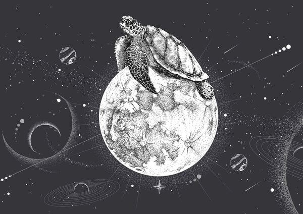 Fototapet Țestoasă pe lună, Fototapet spațiu cosmic, Fototapet populare, t00180 - Tapeko.ro