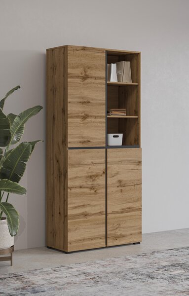Dulap cu rafturi Crossroad H N88 (stejar wotan + negru). Promo -21%. 1118194