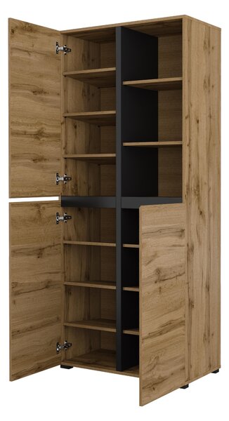 Dulap cu rafturi Crossroad H N88 (stejar wotan + negru). Promo -21%. 1118194