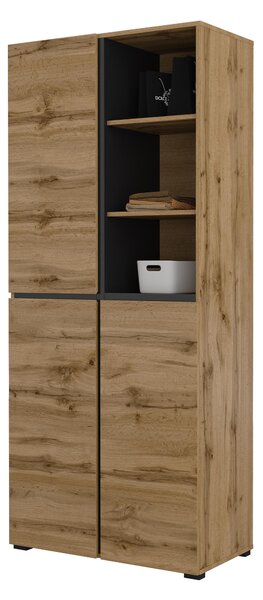 Dulap cu rafturi Crossroad H N88 (stejar wotan + negru). Promo -21%. 1118194