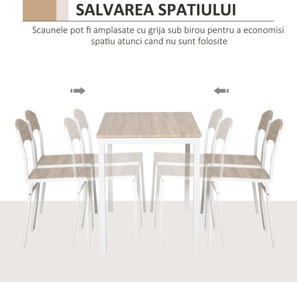 HOMCOM Set Masă de Prânz din 5 Piese cu 1 Masă Dreptunghiulară și 4 Scaune, 100x63x76,5 cm, Gri și Alb | Aosom Romania