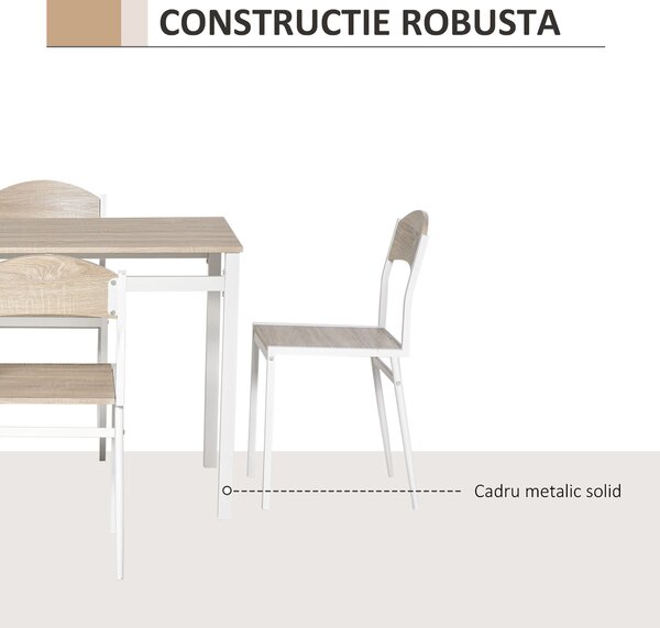 HOMCOM Set Masă de Prânz din 5 Piese cu 1 Masă Dreptunghiulară și 4 Scaune, 100x63x76,5 cm, Gri și Alb | Aosom Romania