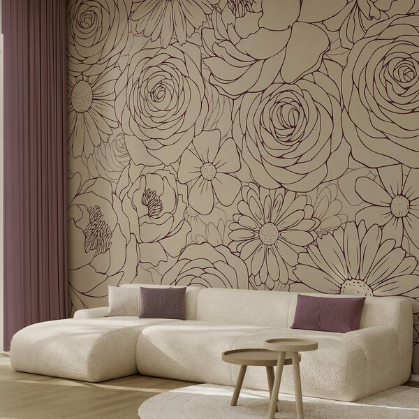 Fototapet Model floral în nuanțe delicate, Fototapet flori, Fototapet populare, t00187 - Tapeko.ro