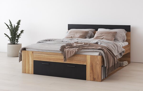Pat matrimonial 160 cm Benson MW91 (stejar mauvella + negru). Promo -21%. 1118205