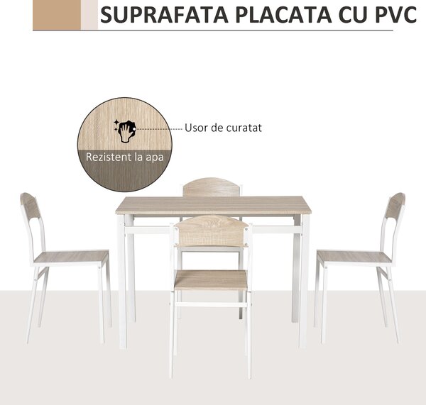 HOMCOM Set Masă de Prânz din 5 Piese cu 1 Masă Dreptunghiulară și 4 Scaune, 100x63x76,5 cm, Gri și Alb | Aosom Romania