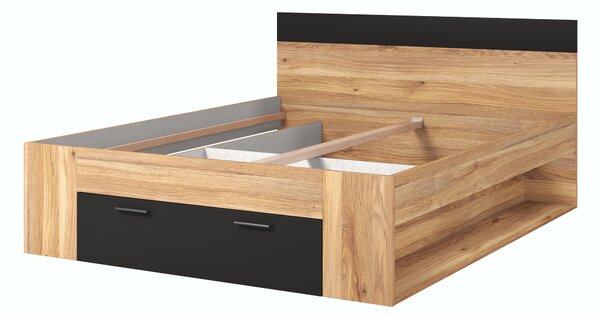Pat matrimonial 160 cm Benson MW91 (stejar mauvella + negru). Promo -21%. 1118205