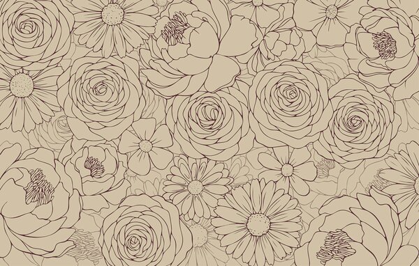 Fototapet Model floral în nuanțe delicate, Fototapet flori, Fototapet populare, t00187 - Tapeko.ro