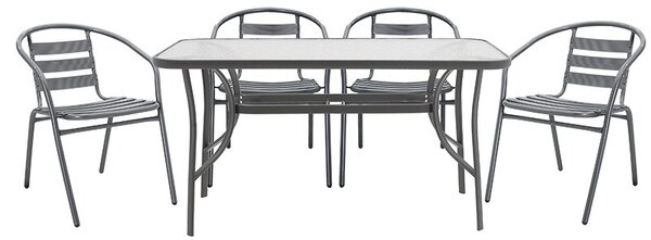 Set de gradina masa si scaune 5 bucati Ensure-Tade metal-sticla gri inchis 140x80x70cm