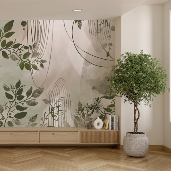 Fototapet Design abstract inspirat din natură în verde, Fototapet frunze, Fototapet populare, t00204 - Tapeko.ro