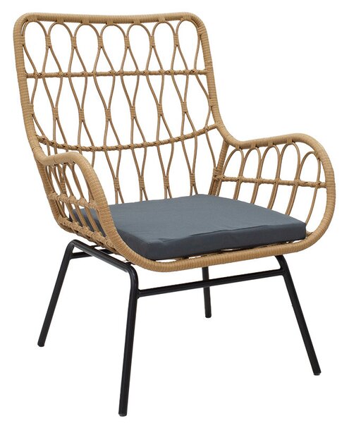Fotoliu Naoki metal black - pe culoare lemn natural - perna gri