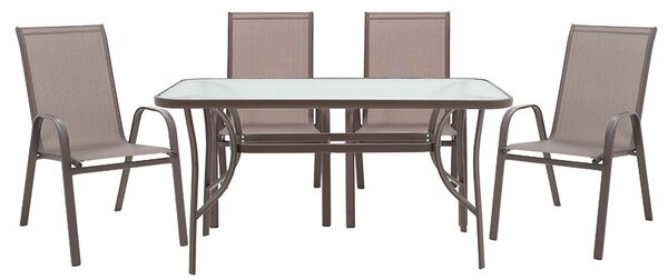 Set de gradina masa si scaune 5 bucati Ensure-Calan metal-sticla maro 140x80x70cm