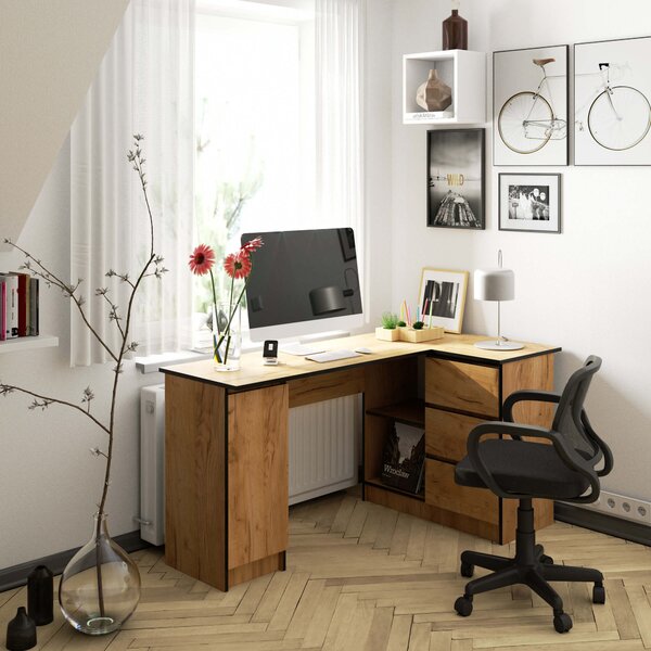 Masă PC de colț Bienvenida (stejar craft) (D). Promo -14%. 1117073