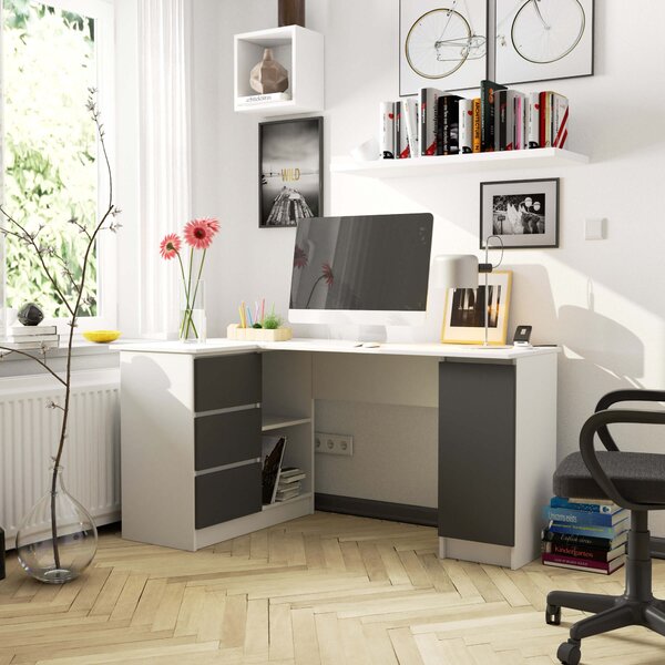 Masă PC de colț Bienvenida (alb + grafit) (S). Promo -22%. 1117076