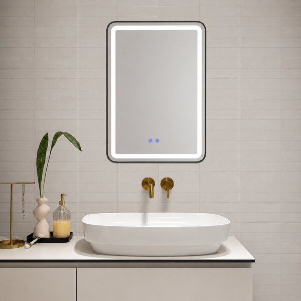 Oglindă de baie Bianca cu iluminare LED și funcție anti-aburire – ramă argintie, 60x80 cm