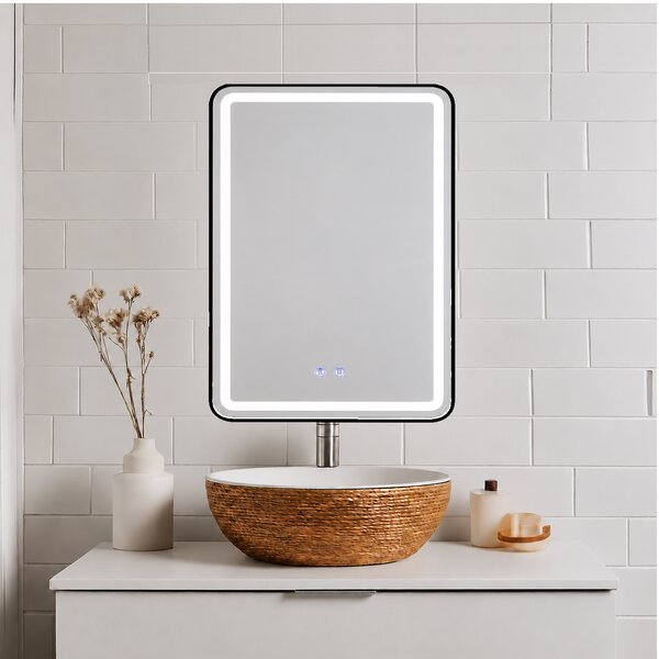 Oglindă de baie Bianca cu iluminare LED și funcție anti-aburire – ramă neagră, 60x80 cm