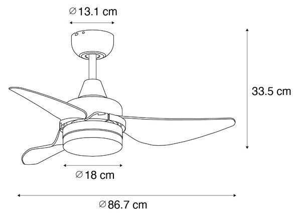 Ventilator de tavan alb 86,7 cm incl. LED Dimmable cu telecomandă - Yuki