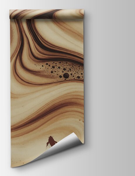 Fototapet Brown și alb valuri swirly cu siluete de pește, Fototapet abstracte, Fototapet populare, t00232 - Tapeko.ro