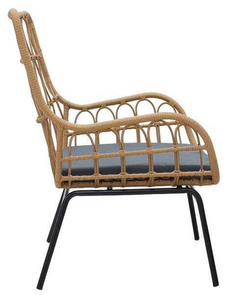 Fotoliu Naoki metal black - pe culoare lemn natural - perna gri