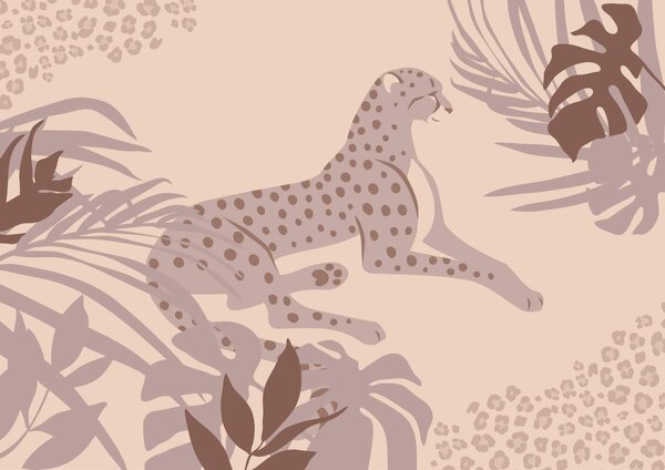 Fototapet Cheetah culcat cu plante, Fototapet natură, Fototapet populare, t00237 - Tapeko.ro