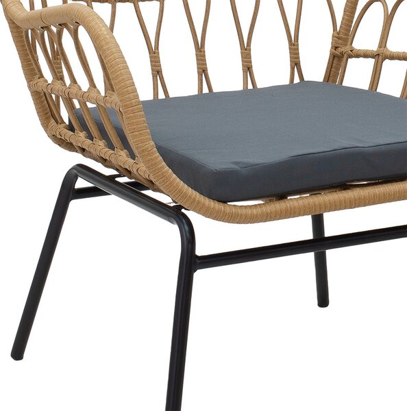 Fotoliu Naoki metal black - pe culoare lemn natural - perna gri