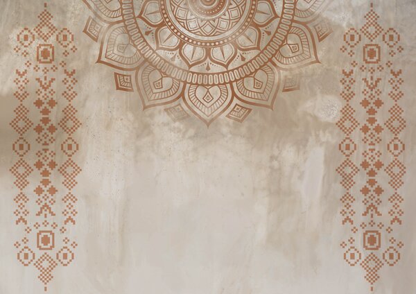 Fototapet Mandala albă și maro, Fototapet pene, Fototapet populare, t00238 - Tapeko.ro