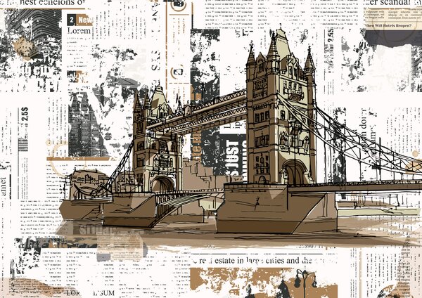 Fototapet Desenul unui pod peste un râu, Fototapet skyline, Fototapet populare, t00244 - Tapeko.ro