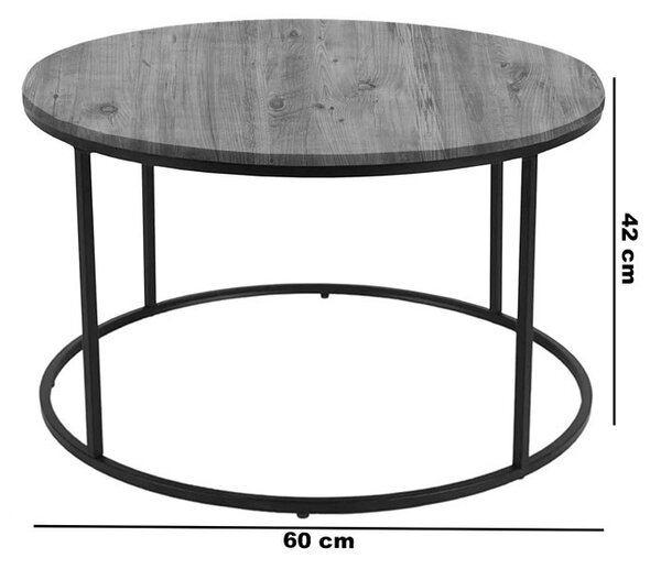 Masuta de cafea Emilian stejar melaminat - metal negru D60x42cm