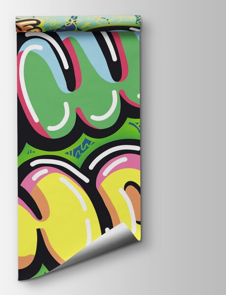 Fototapet Graffiti colorat pe un fundal verde, Fototapet moderne, Fototapet populare, t00274 - Tapeko.ro