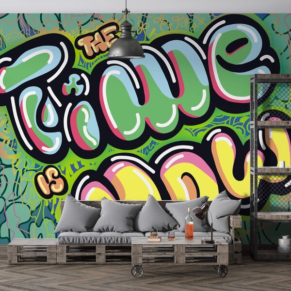 Fototapet Graffiti colorat pe un fundal verde, Fototapet moderne, Fototapet populare, t00274 - Tapeko.ro