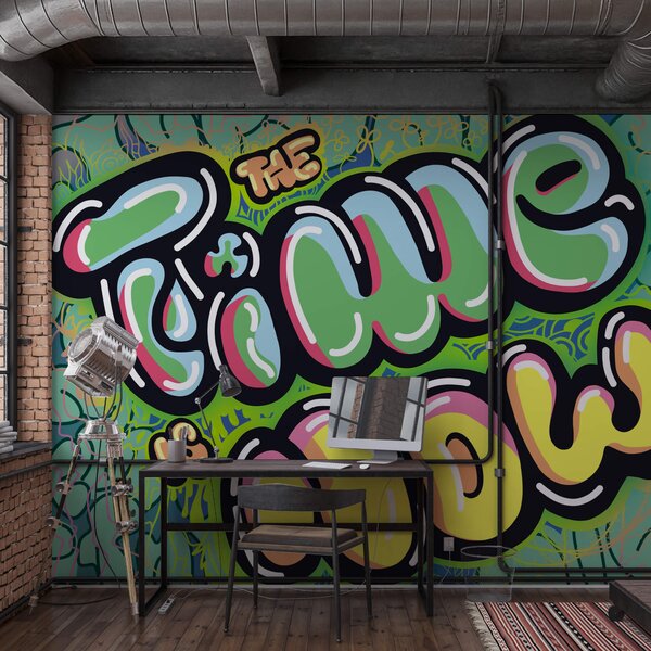 Fototapet Graffiti colorat pe un fundal verde, Fototapet moderne, Fototapet populare, t00274 - Tapeko.ro