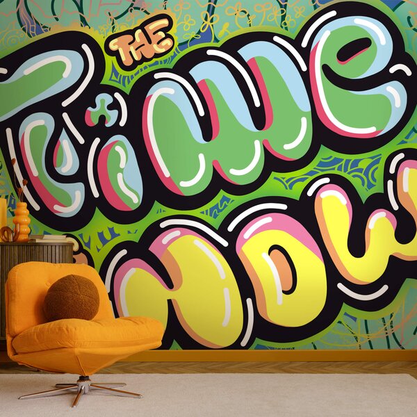Fototapet Graffiti colorat pe un fundal verde, Fototapet moderne, Fototapet populare, t00274 - Tapeko.ro