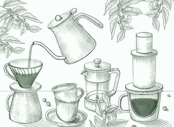 Fototapet Desen de preparare a cafelei, Fototapet mâncare și băutură, Fototapet populare, t00275v2 - Tapeko.ro