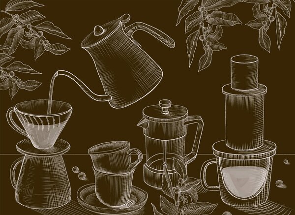 Fototapet Desen de filtru de cafea și filtru de cafea, Fototapet mâncare și băutură, Fototapet populare, t00275v3 - Tapeko.ro