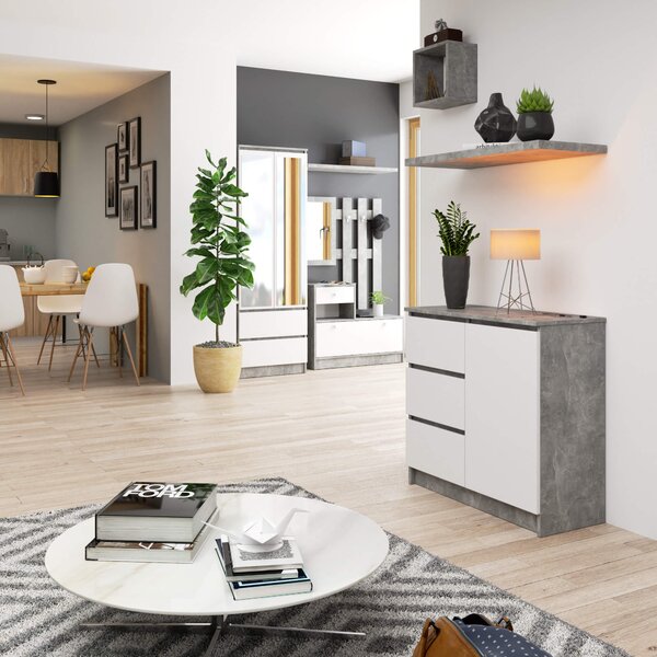 Comodă Komeito (beton + alb). Promo -22%. 1117218
