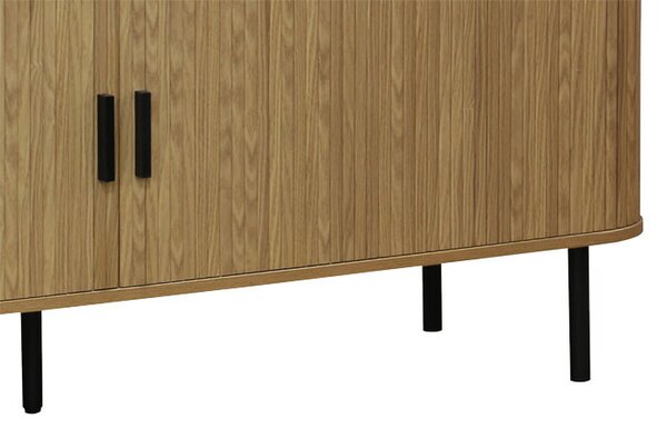 Comoda TV - Consola de dimensiuni medii Scandi MDF culoare lemn naturala cu picioare din metal negru 150x45x57.5cm