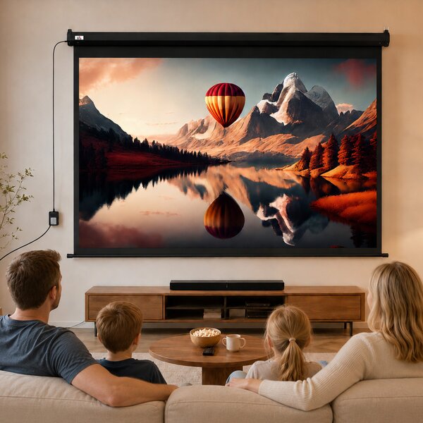 HOMCOM Ecran Proiecție, 100 inch, Format 4:3 Reglabil cu Telecomandă, Ecran de Proiecție Compact, 203x152 cm, Negru | Aosom Romania
