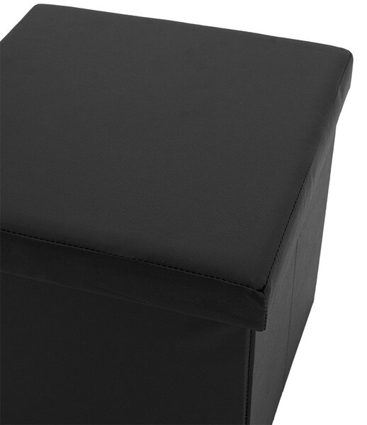 Taburet hol cufar cu spatiu de depozitare Crystal piele ecologica negru 38x38x38cm