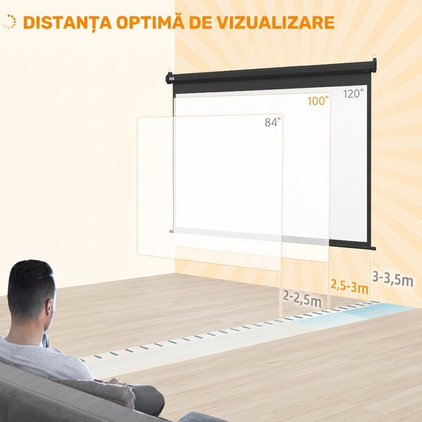 HOMCOM Ecran Proiecție, 100 inch, Format 4:3 Reglabil cu Telecomandă, Ecran de Proiecție Compact, 203x152 cm, Negru | Aosom Romania