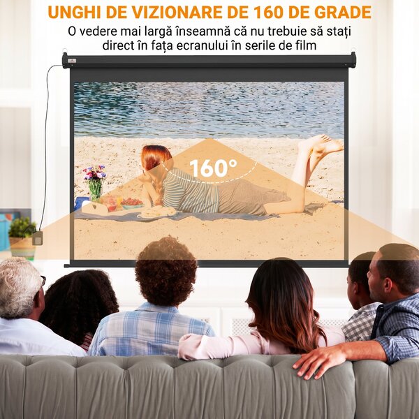 HOMCOM Ecran Proiecție, 100 inch, Format 4:3 Reglabil cu Telecomandă, Ecran de Proiecție Compact, 203x152 cm, Negru | Aosom Romania