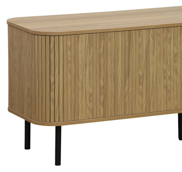 Comoda TV - Consola de dimensiuni medii Scandi MDF culoare lemn naturala cu picioare din metal negru 150x45x57.5cm