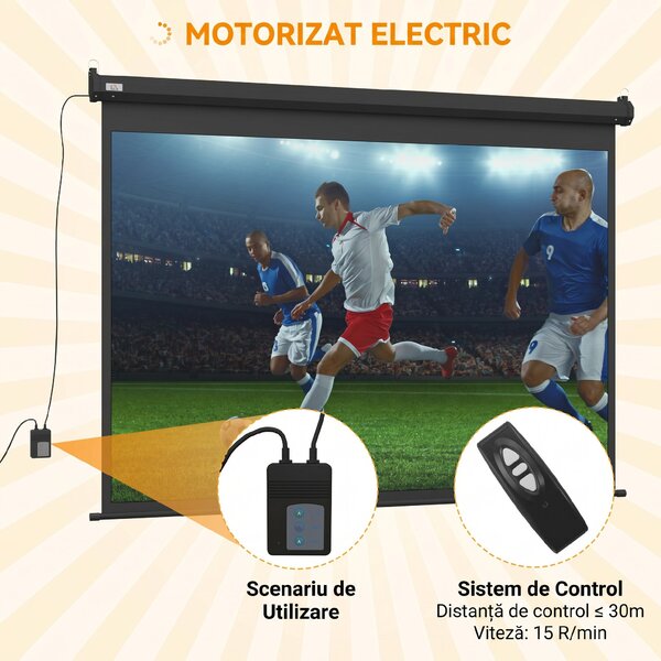 HOMCOM Ecran Proiecție, 100 inch, Format 4:3 Reglabil cu Telecomandă, Ecran de Proiecție Compact, 203x152 cm, Negru | Aosom Romania