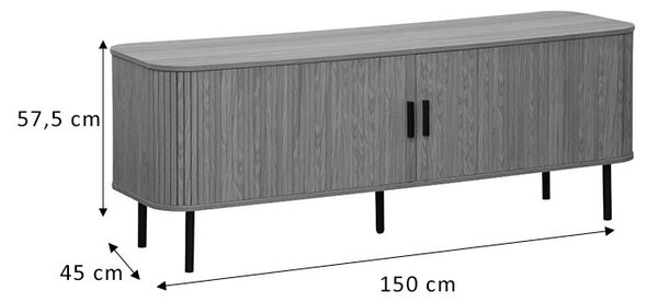 Comoda TV - Consola de dimensiuni medii Scandi MDF culoare lemn naturala cu picioare din metal negru 150x45x57.5cm