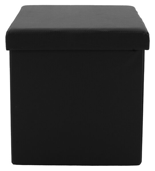 Taburet hol cufar cu spatiu de depozitare Crystal piele ecologica negru 38x38x38cm