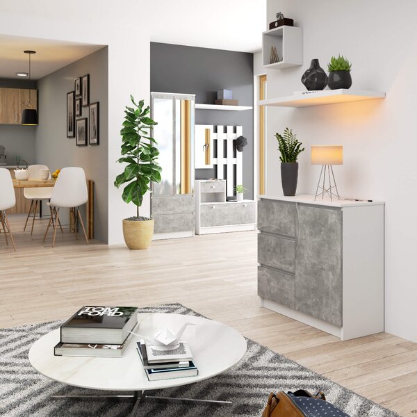 Comodă Komeito (alb + beton). Promo -22%. 1117230