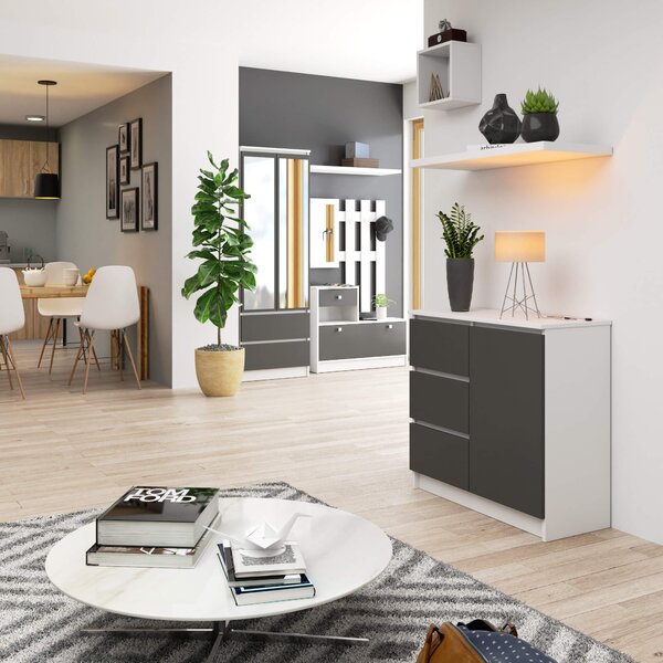 Comodă Komeito (alb + grafit). Promo -19%. 1117228