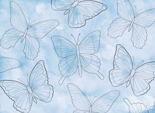 Fototapet Model de fluturi pe un fundal albastru, Fototapet fluturi, Fototapet populare, t00286v1 - Tapeko.ro