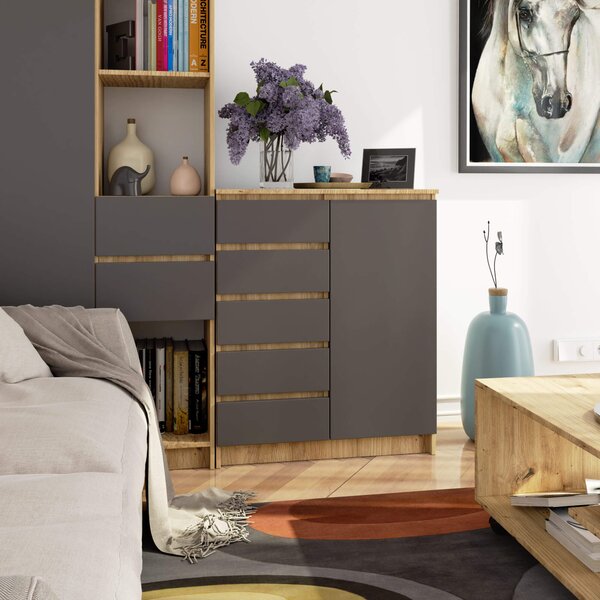 Comodă Kirmair (stejar artisan + grafit). Promo -17%. 1117246