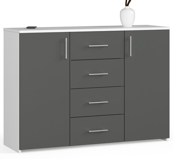 Comodă Kuerten (alb + grafit). Promo -13%. 1117247