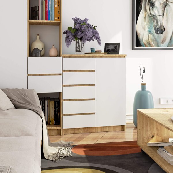 Comodă Kirmair (stejar artisan + alb). Promo -14%. 1117245