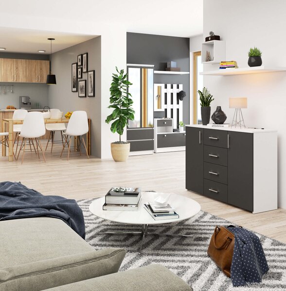Comodă Kuerten (alb + grafit). Promo -13%. 1117247